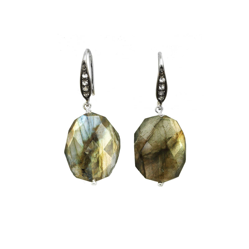 Faceted Labradorite and White Sapphire Drop Earrings, Sterling Silver