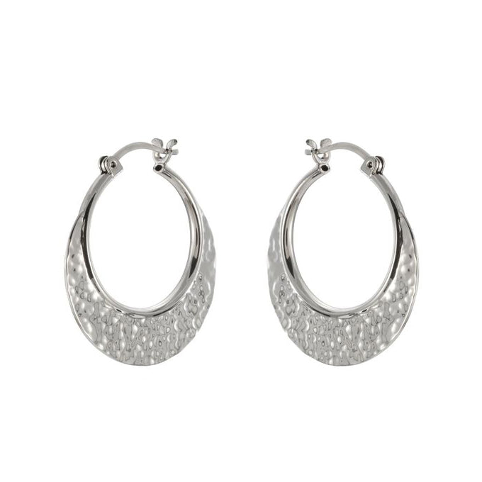 Hammered Round Hoop Earrings, Sterling Silver