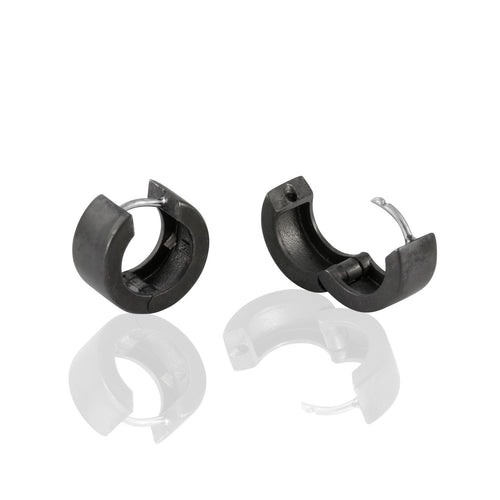 Wide Huggie Hoop Earrings, Blackened Sterling Silver