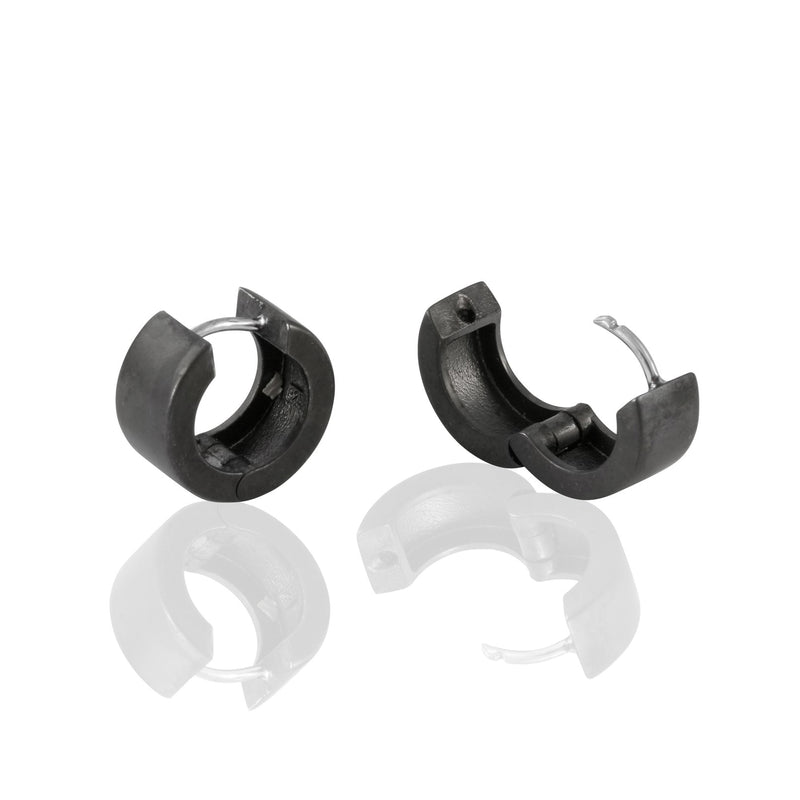 Wide Huggie Hoop Earrings, Blackened Sterling Silver