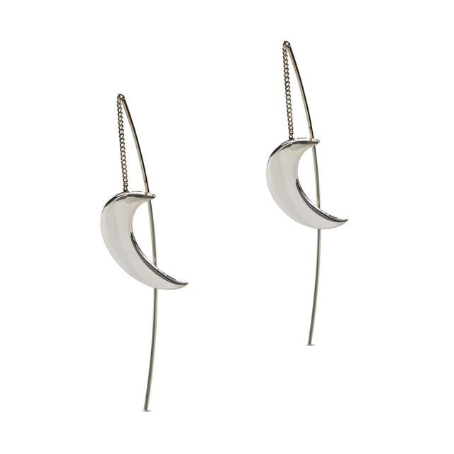 Crescent Moon Threader Earrings, Sterling Silver
