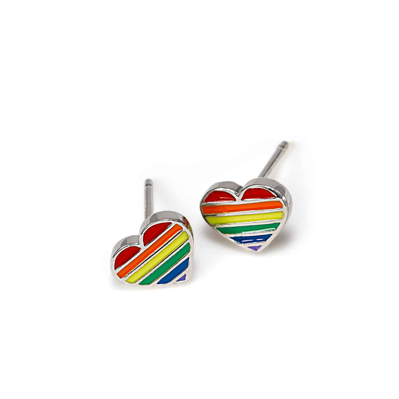 Rainbow Heart Stud Earrings, Sterling Silver