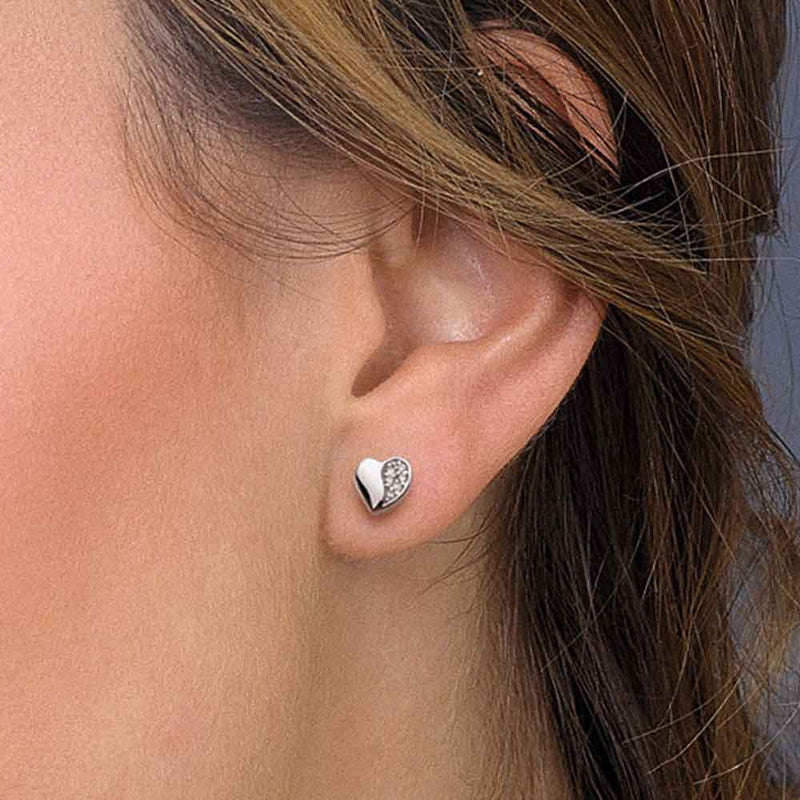 Miniature Heart Pavé CZ Stud Earrings, Sterling Silver