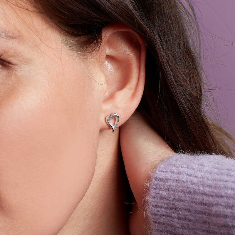 Desire Love Story Heart Stud Earrings, Sterling Silver