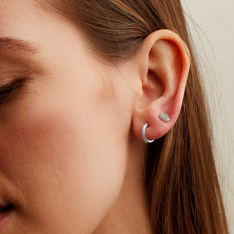 Eclipse Pavé CZ Mini Hoop Earrings, Sterling Silver