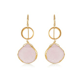 Light Pink Druzy Dangle Earrings, Yellow Gold Plating