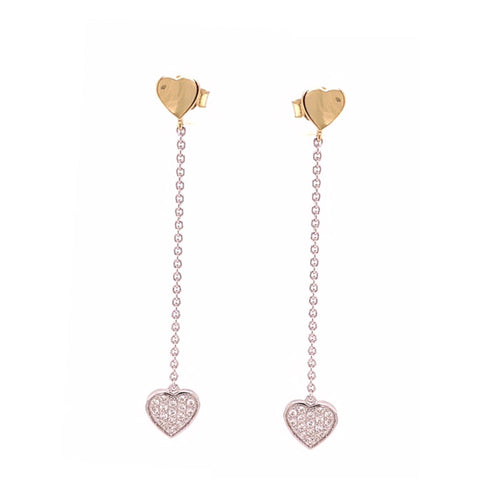 Heart Dangle Chain Earrings, 2 Inches, Sterling and Gold Plating