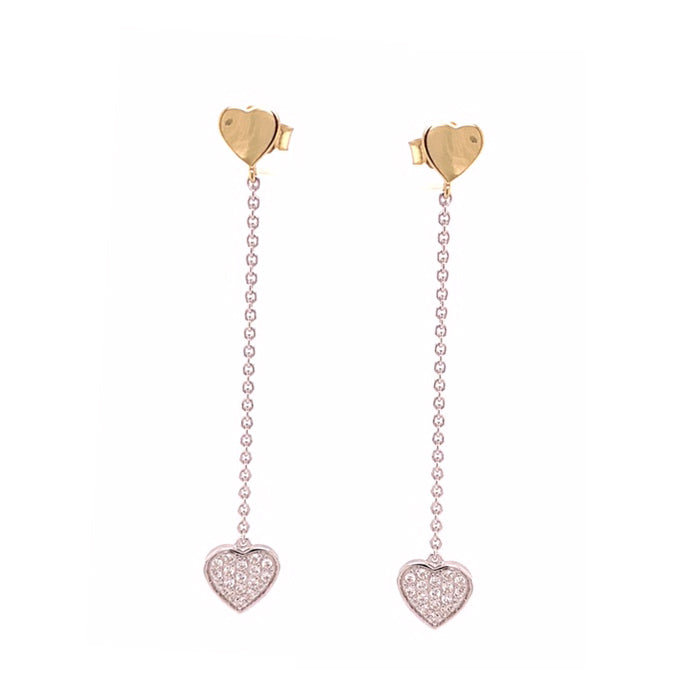 Heart Dangle Chain Earrings in Sterling Silver Gold Plating