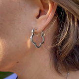 Scalloped Hoop Earrings, 1.25 Inches, Sterling Silver