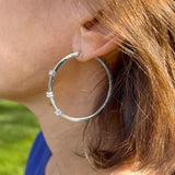 White Sapphire Hoop Earrings, 2 Inches, Sterling Silver