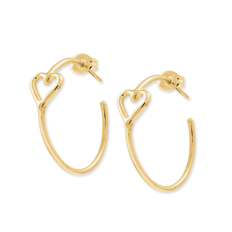 Heart Cutout Hoop Earrings, 1 Inch, 14K Yellow Gold