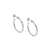 Diamond Cut Bead Hoop Earrings, 1 Inch, Sterling with Platinum Plating
