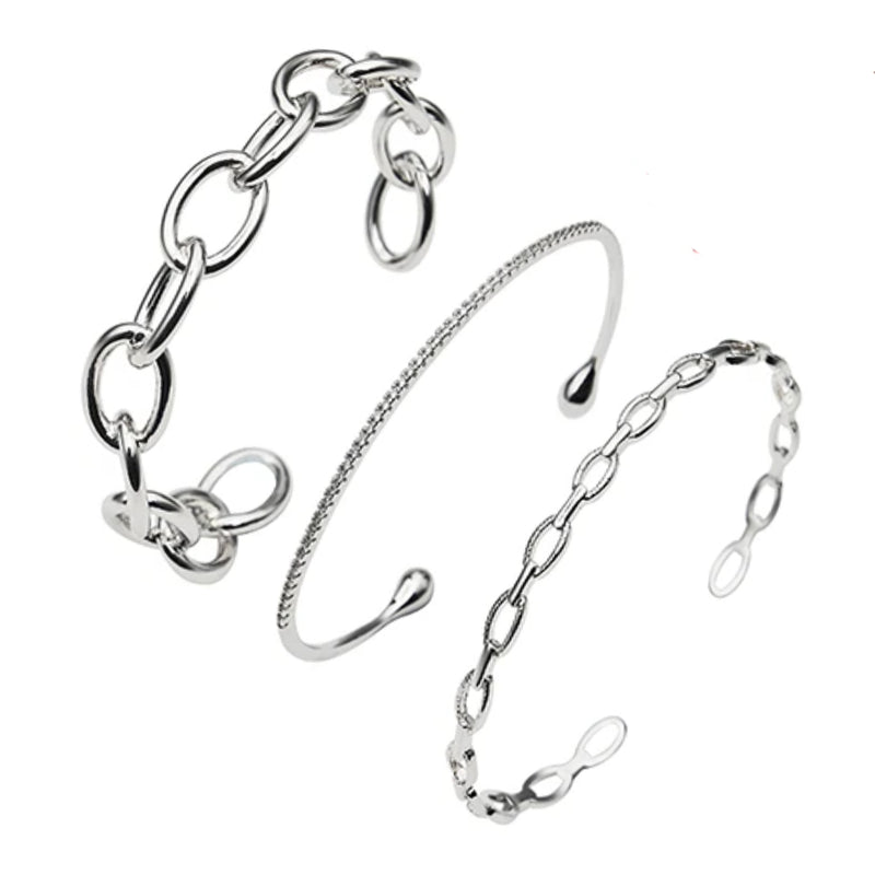 Harmony Cuff Bracelets, Set of 3, 14K White Gold Plated