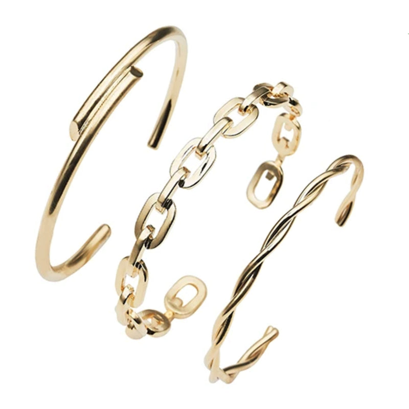 Harmony Cuff Bracelets, Set of 3,  14K Yellow Gold Plated