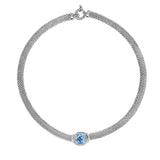 Blue Topaz and Diamond Mesh Necklace, Sterling Silver