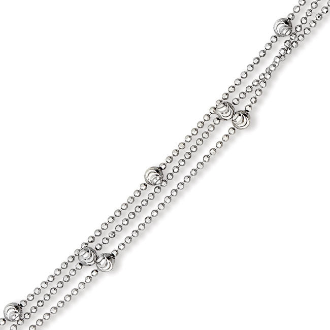 Triple Strand Choker Necklace with Faceted Beads, Sterling Silver