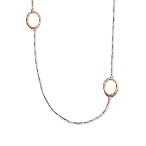 Two Tone Oval Loop Station Necklace, Sterling with Rose Gold Plating