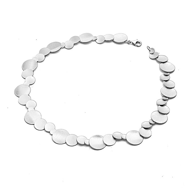 Matte Finish Multi Size Disks Necklace, Sterling Silver