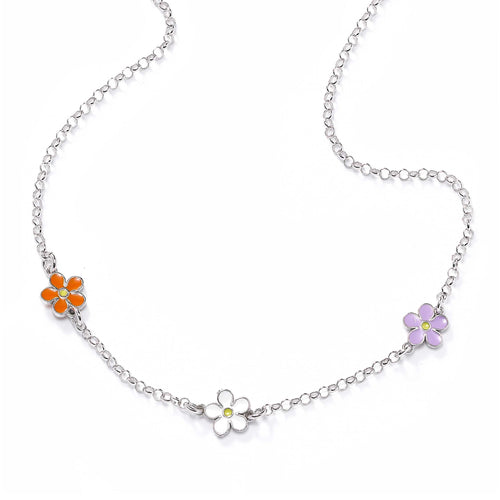 Triple Enamel Daisy Necklace, Sterling Silver