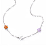 Triple Enamel Daisy Necklace, Sterling Silver
