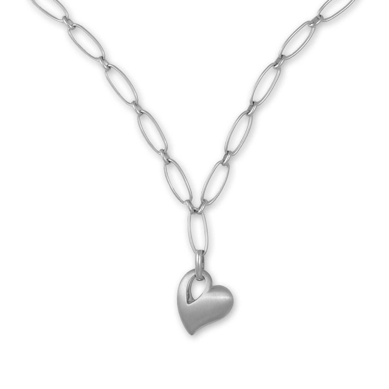 Satin Finish Heart Charm Necklace, Sterling Silver