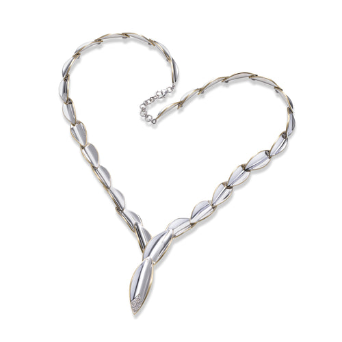 Two Tone Leaf Shape Link Necklace, Sterling Silver with 14K Gold Plating