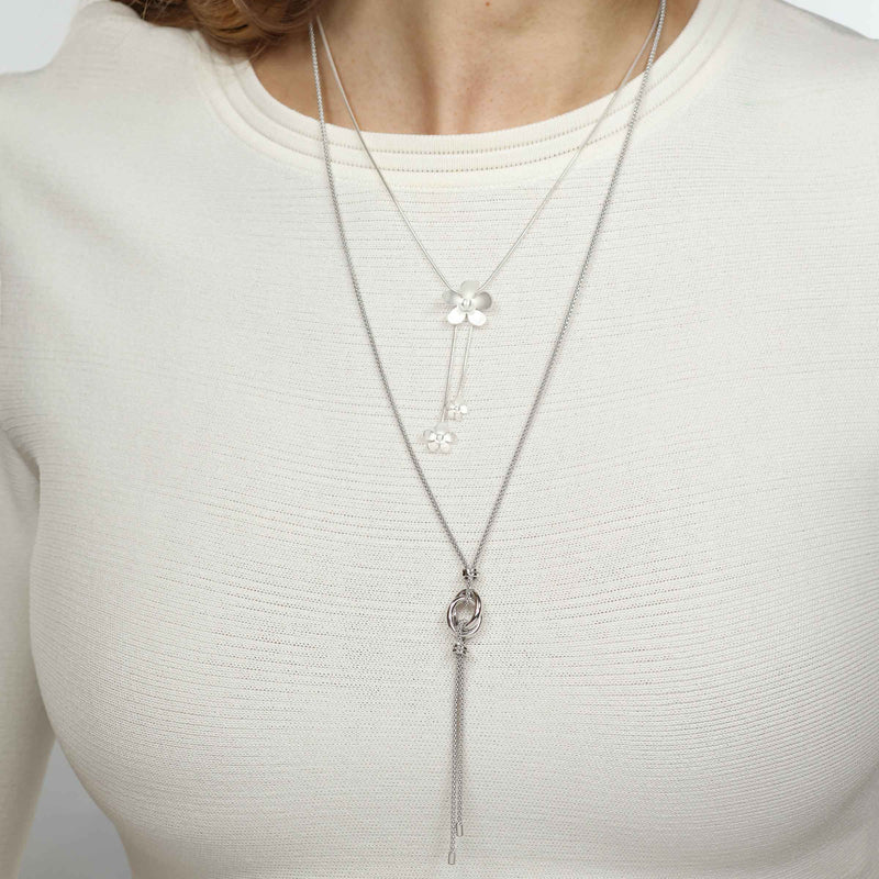 Lariat Style Chain Necklace, Sterling Silver