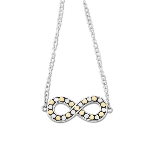 Beaded Infinity Plaque Necklace, Sterling Silver and Gold Plating