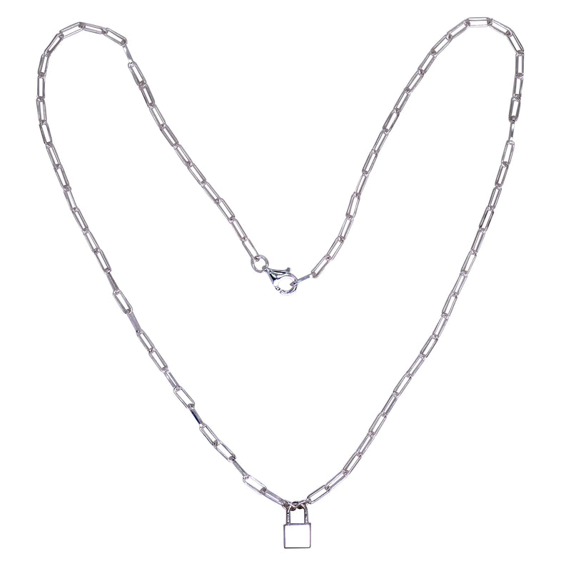 Paperclip Chain with Lock, Sterling Silver