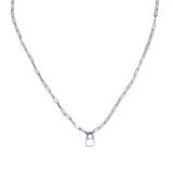 Paperclip Chain with Lock, Sterling Silver