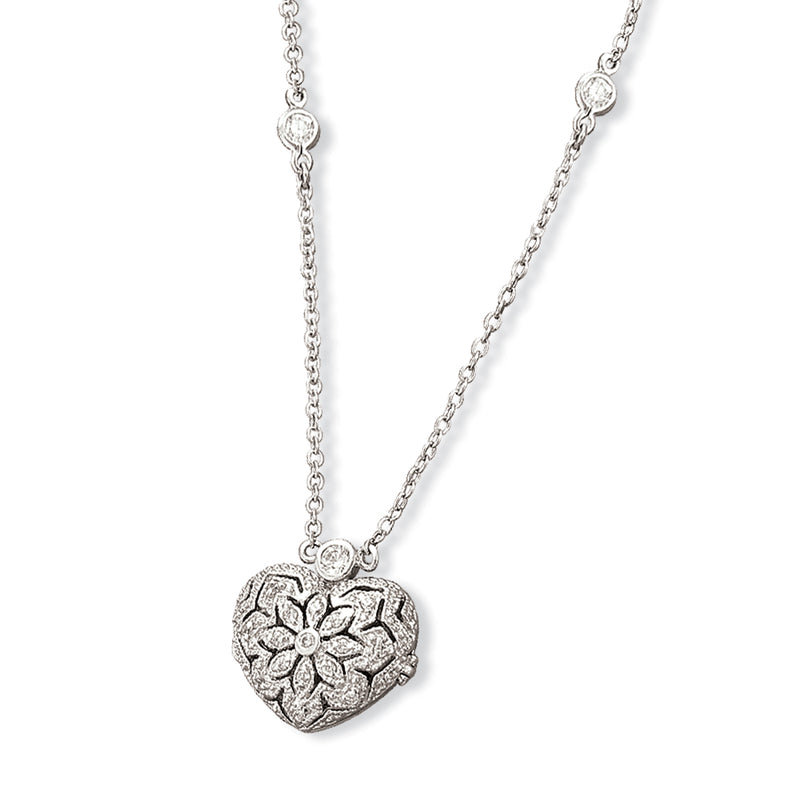 CZ Heart Locket, Sterling Silver