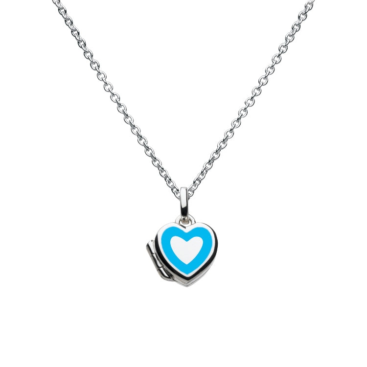 Girl's Blue Enamel Heart Locket, Sterling Silver