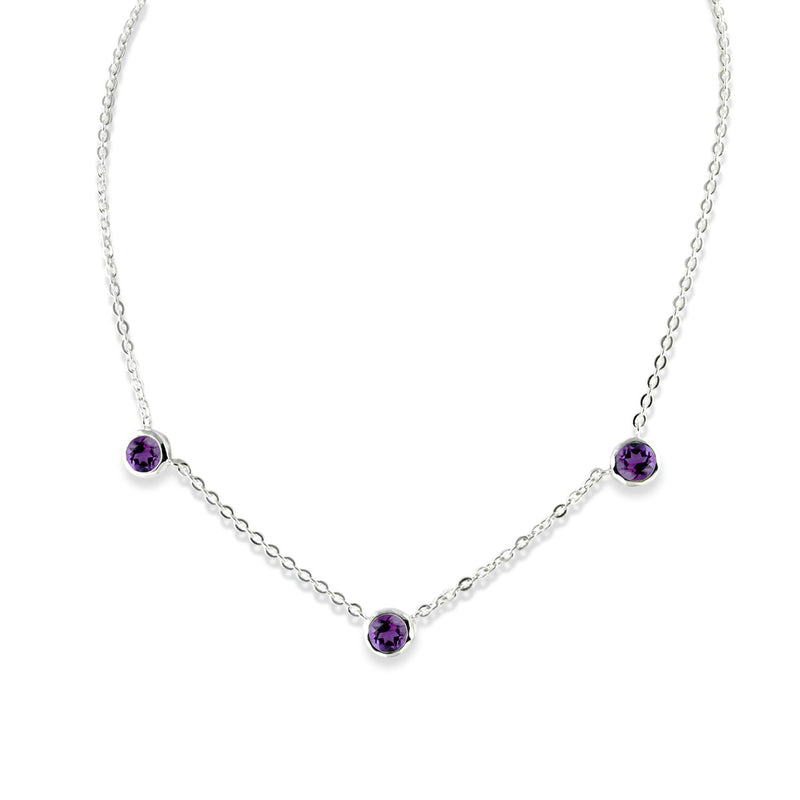 Bezel Set Amethyst Necklace, Sterling Silver