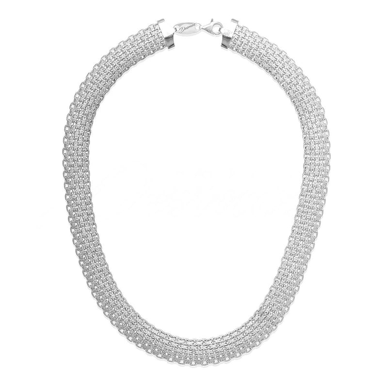 Wide Bismark Chain Necklace, Sterling Silver with Rodium Plating