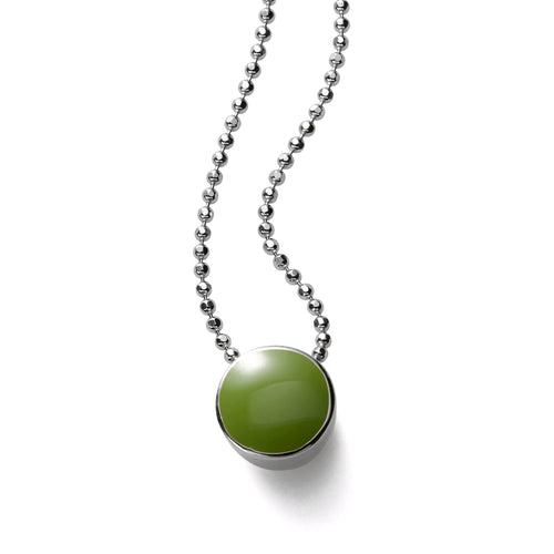 Bezel Set Green Enamel Pendant, Sterling Silver
