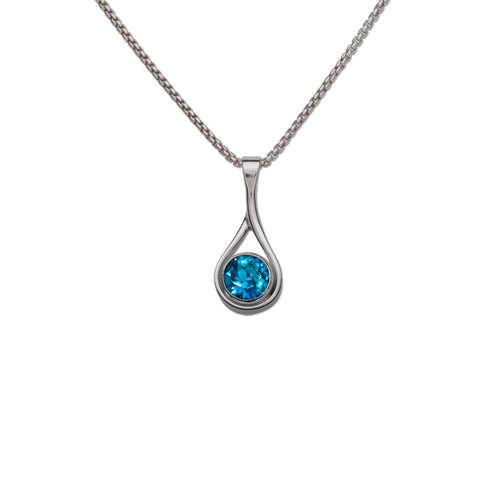 Bezel Set Blue Topaz Drop Pendant, Sterling Silver