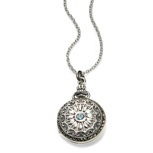 Vintage Style Locket with Blue Topaz, Sterling Silver