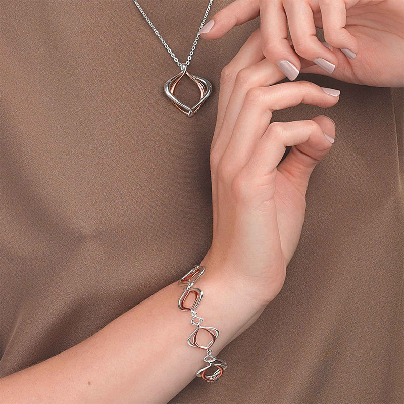 Modern Bracelet, 7.5 Inch, Sterling Silver with 18K Rose Gold Plating