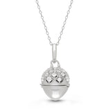 Acorn Shape Locket with White Topaz, Sterling Silver