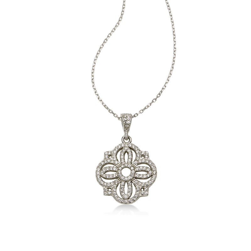 Open Floral Design CZ Pendant, Sterling Silver