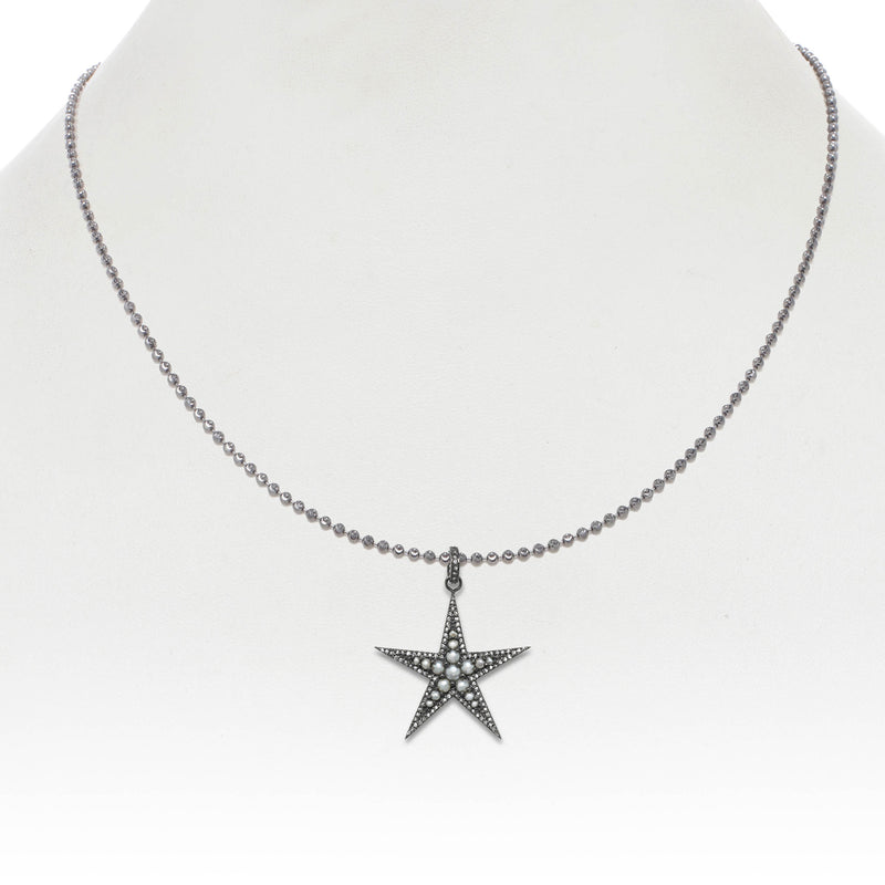Freshwater Cultured Pearl Star Pendant, Blackened, Sterling Silver