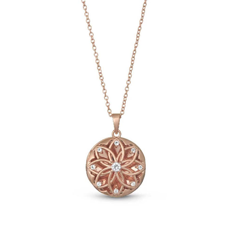 Floral Inspired Locket with White Topaz, Rose Gold Plated