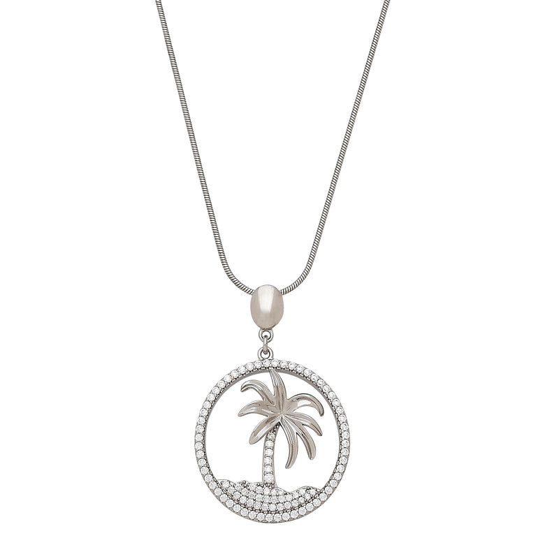 CZ Palm Tree Pendant, Sterling Silver