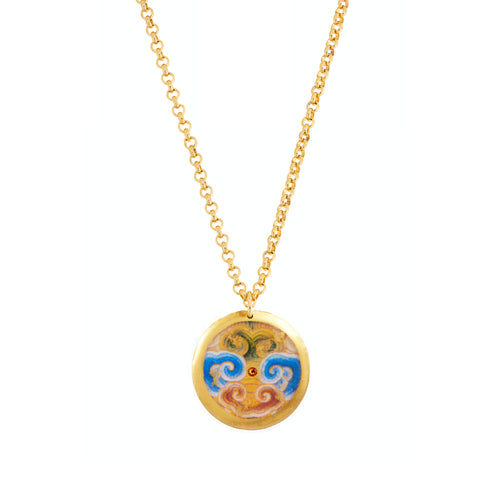 'Kimono Wave' Disc Enamel Pendant, Gold Leaf, by Evocateur