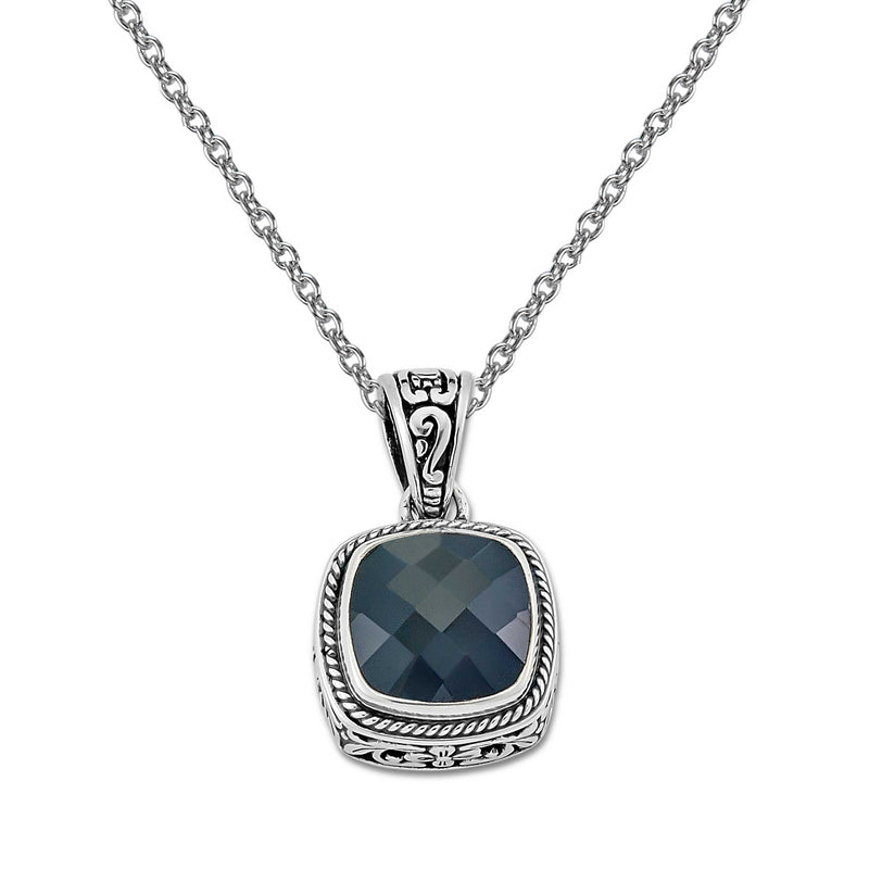 Square Black Onyx Pendant, Sterling Silver