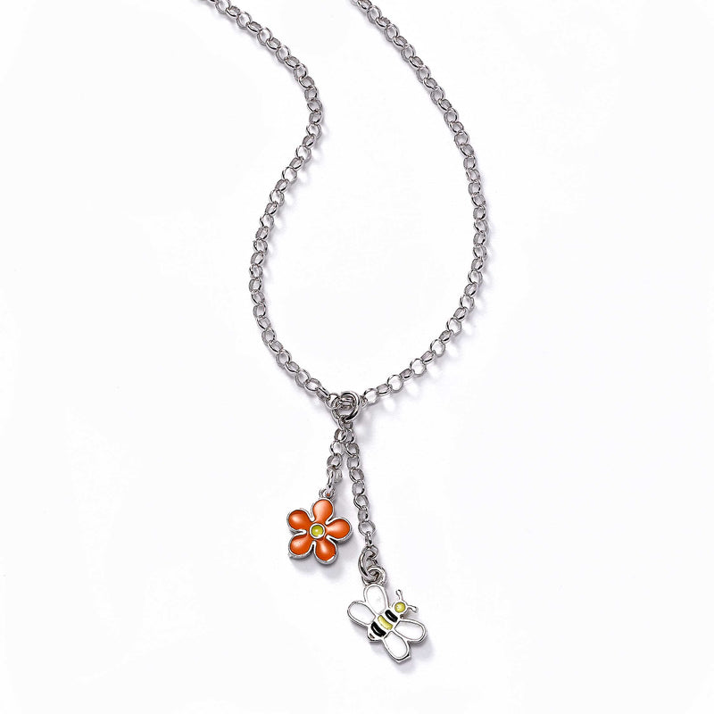 Daisy and Bee Charm Pendant, Sterling Silver