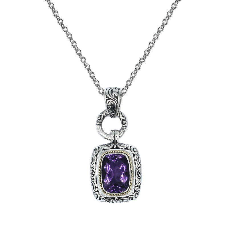Elongated Amethyst Pendant, Sterling Silver and Gold Plating