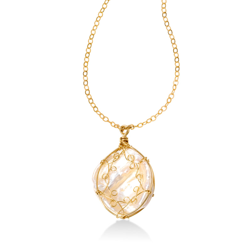 Freshwater Cultured Coin Pearl Pendant, 14 Karat Gold Filled