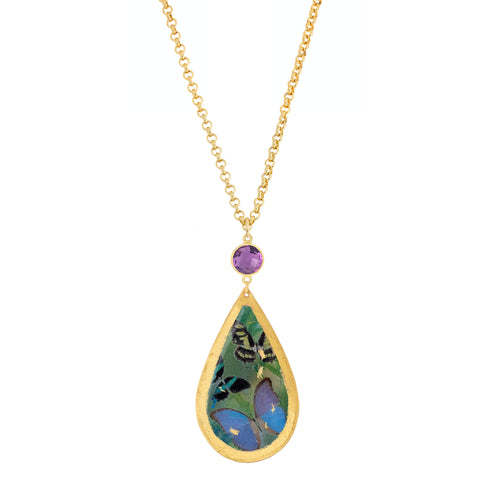 'Wanderers' Teardrop Enamel Pendant, Gold Leaf, by Evocateur
