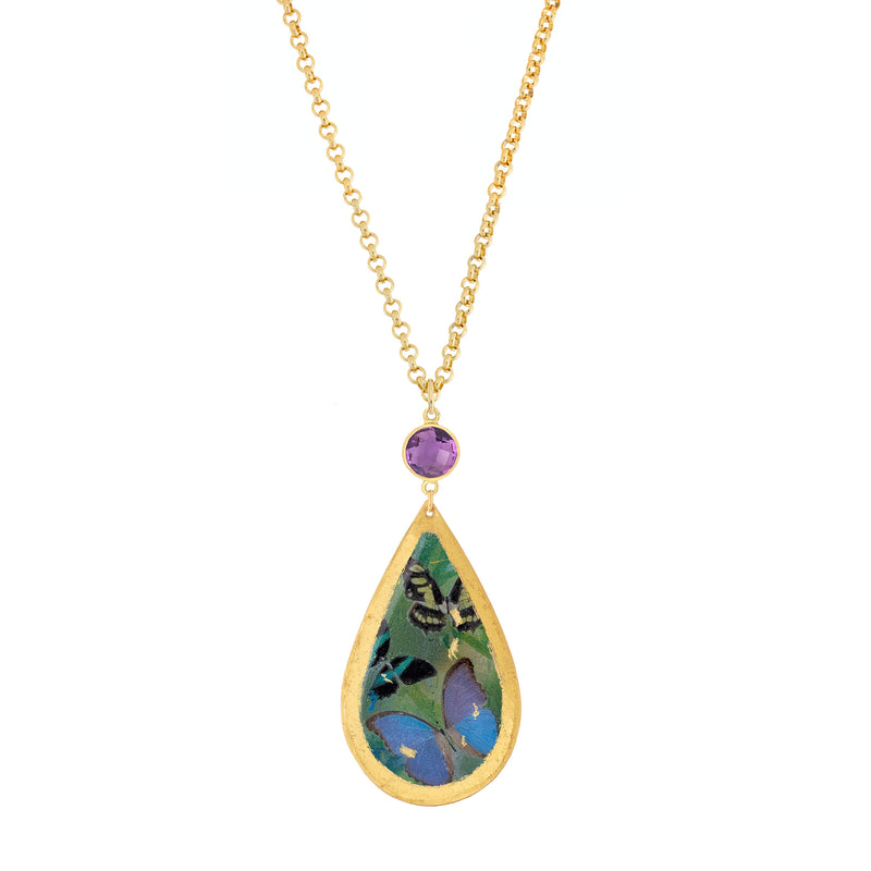 'Wanderers' Teardrop Enamel Pendant, Gold Leaf, by Evocateur